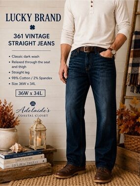 Lucky Brand 361 Vintage Straight Jeans Men’s 36w x 34l Wash Stretch Denim EU
